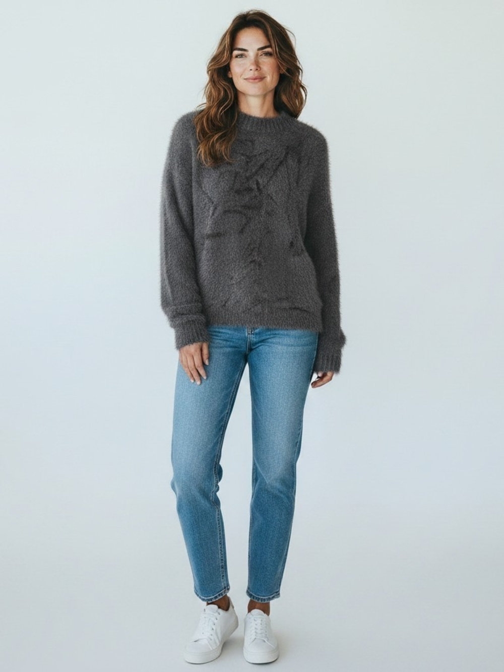 Universal Thread NWT Fuzzy Textured Cable Knit Sweater Black Medium